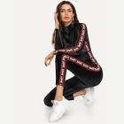 Shein Lettering Tape Detail Velvet Top & Pants Set