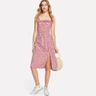 Shein Frill Trim Split Hem Gingham Dress