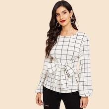 Shein Grid Print Knot Top