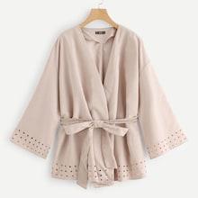Shein Plus Waist Belted Wrap Eyelet Coat