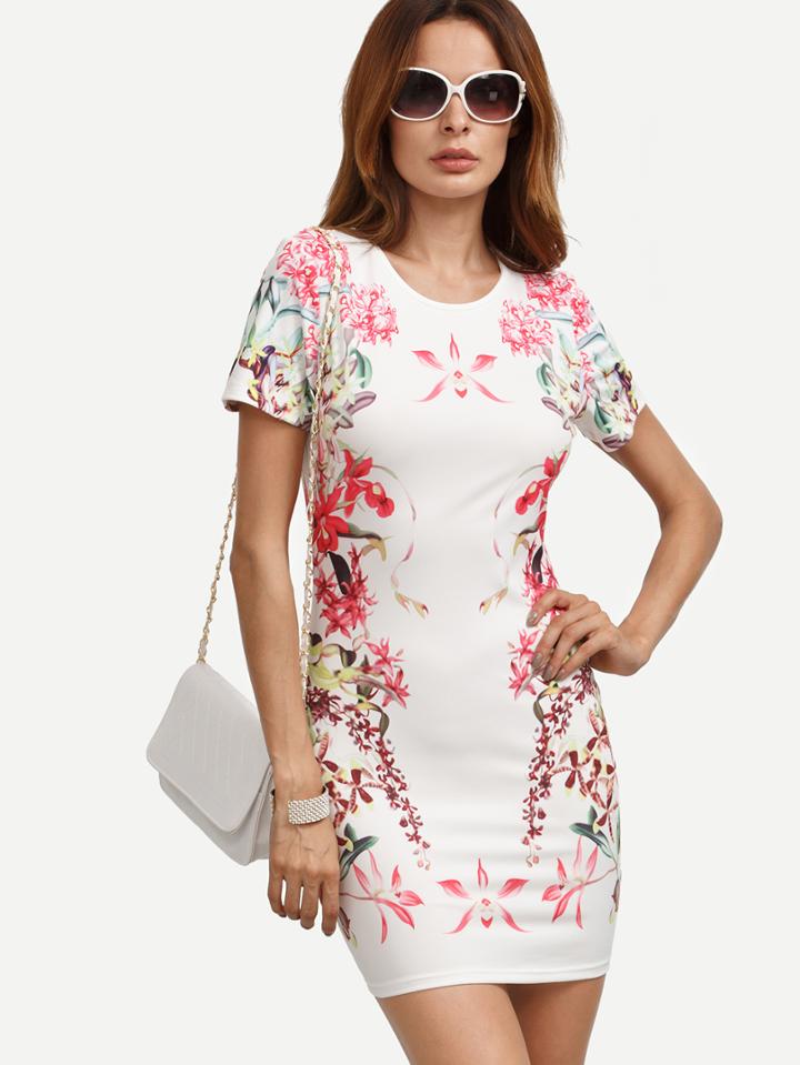 Shein Multicolor Floral Short Sleeve Bodycon Dress