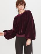 Shein Burgundy Drop Shoulder Tied Bishop Sleeve Velvet Sweatshirt