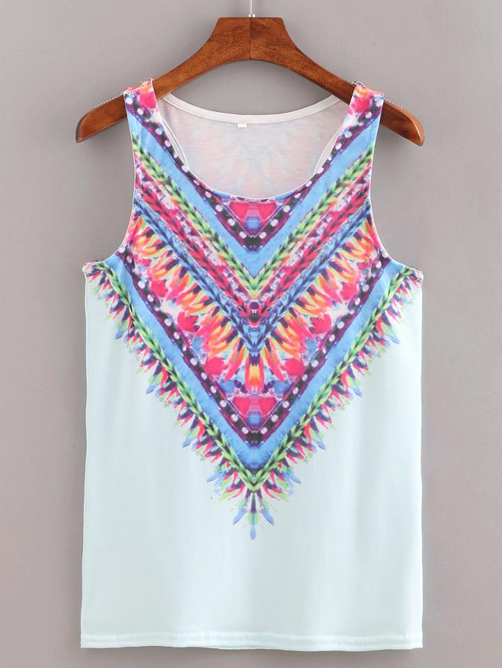 Shein White Print Tank Top