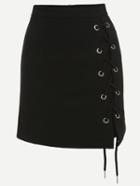 Shein Black Eyelet Lace-up Side Pencil Skirt