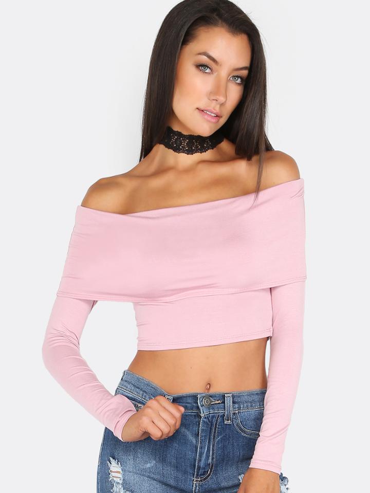 Shein Off The Shoulder Overlap Top Rose
