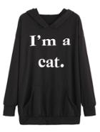 Shein Black Sentence Print Hooded Sweatshirt With Pocket