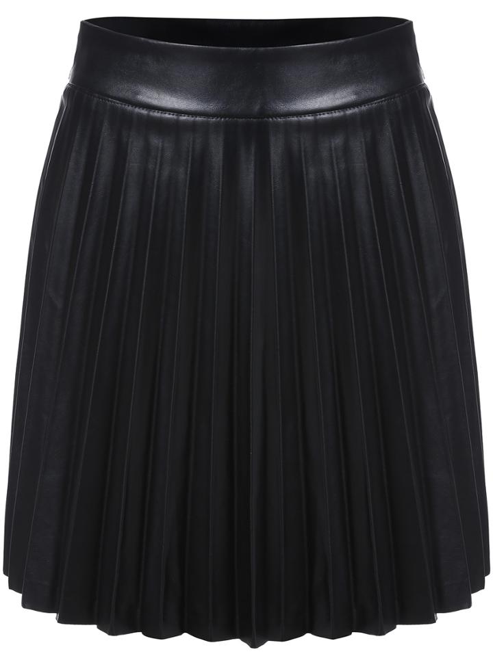 Shein Black Pleated Pu Skirt
