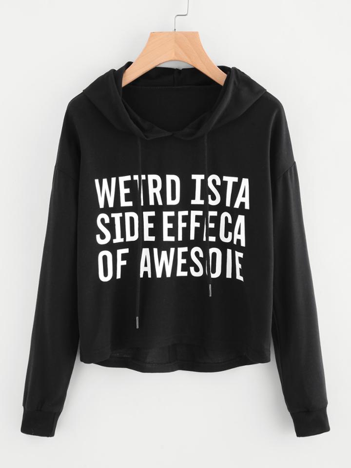 Shein Slogan Print Dip Hem Hoodie