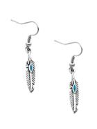 Shein Antique Silver Vintage Feather Drop Earrings