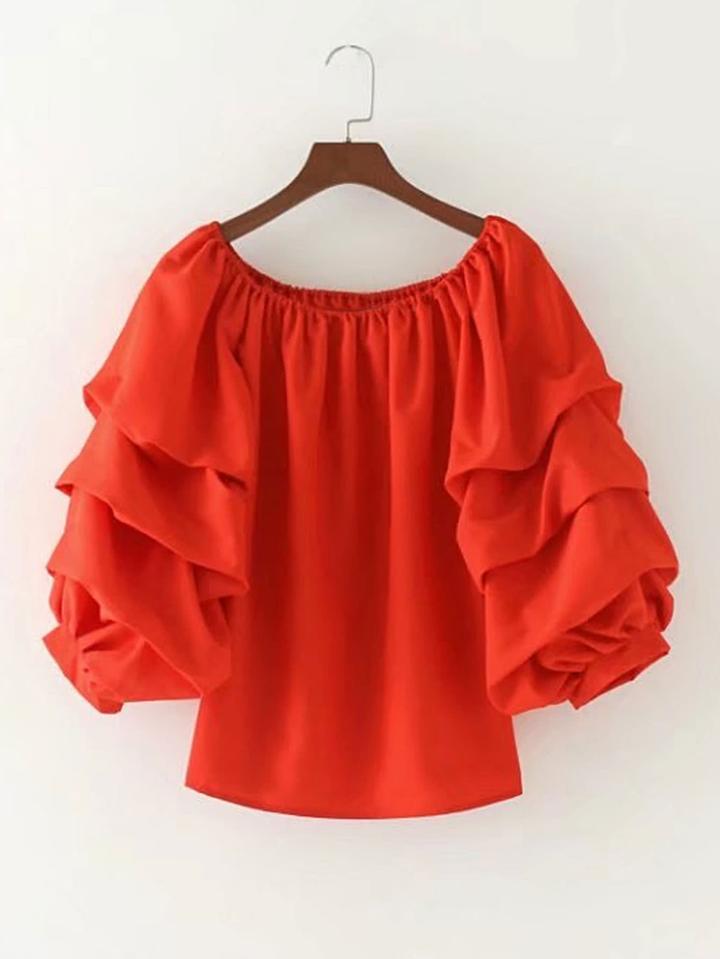 Shein Boat Neckline Layered Sleeve Top