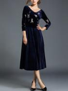 Shein Botanical Print Pleated Velvet Dress
