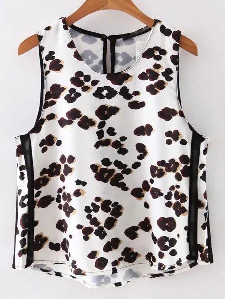 Shein Leopard Round Neck Keyhole Tank Top