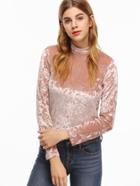 Shein Pink Mock Neck Velvet T-shirt