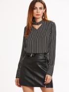 Shein Black Vertical Striped Cut Out Front Blouse