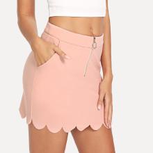 Shein O-ring Zip Up Scallop Edge Skirt