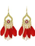Shein Red Retro Style Colorful Feather Chandelier Earrings