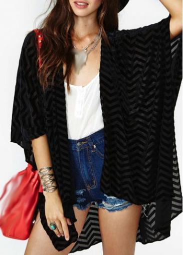 Rosewe Laconic Black Half Sleeve Chiffon Cardigans For Lady