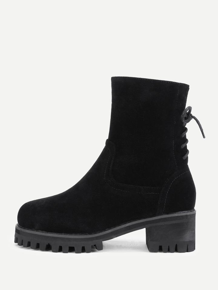 Shein Lace Up Back Side Zipper Suede Boots