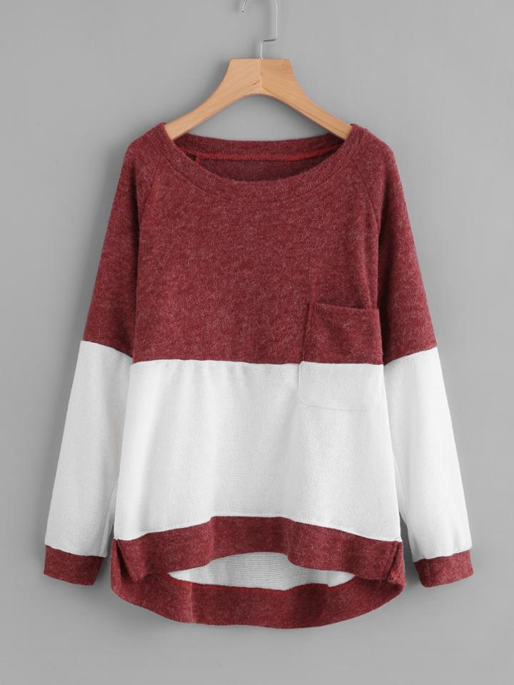 Shein Color Block Dip Hem Sweatshirt