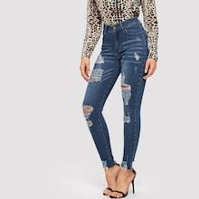 Shein Ladder Distressed Hem Jeans