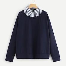 Shein Plus Contrast Striped Collar Top