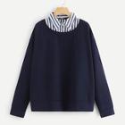 Shein Plus Contrast Striped Collar Top