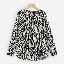 Shein Plus Zebra Print V-neck Blouse