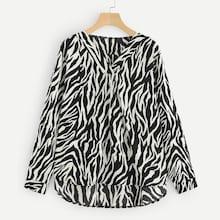 Shein Plus Zebra Print V-neck Blouse