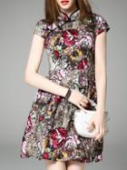 Shein Multicolor Collar Pockets Print A-line Dress