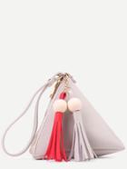 Shein Grey Pu Tetrahedron Design Tassel Trim Zip Closure Handbag