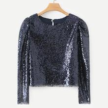 Shein Keyhole Back Sequin Blouse