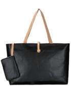 Shein Black Zipper Pu Bag With Small Bag