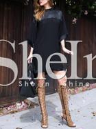 Shein Black Crew Neck Pu Leather Shift Dress