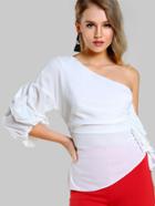 Shein One Shoulder Gathered Sleeve Top