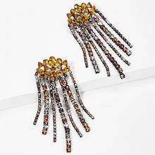 Shein Color Block Rhinestone Tassel Drop Earrings