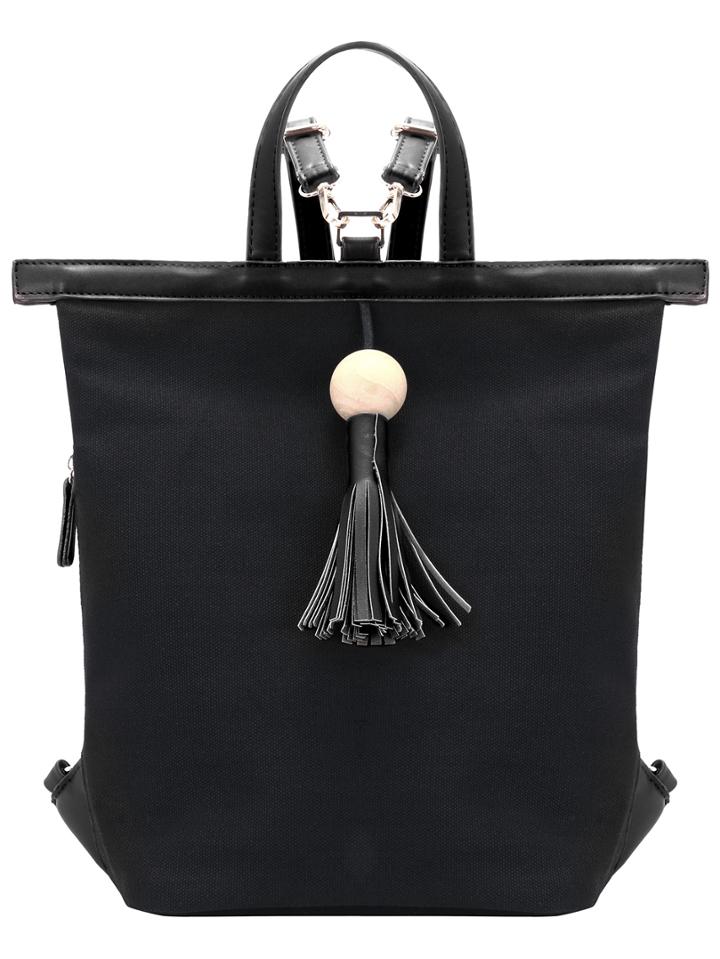 Shein Black Fringe Contrast Pu Canvas Backpack