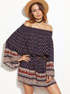 Shein Off Shoulder Kimono Sleeve Aztec Print Dress