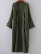 Shein Army Green Collarless Drop Shoulder Long Cardigan