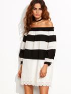 Shein Black And White Striped Off The Shoulder Shift Dress
