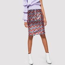 Shein Slit Hem Chevron Sequin Skirt