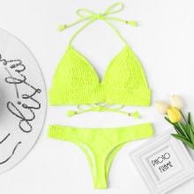 Shein Shirred Self Tie Bikini Set