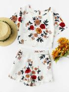 Shein Floral Print Random Keyhole Back Top With Shorts