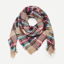 Shein Kids Fringe Trim Plaid Scarf