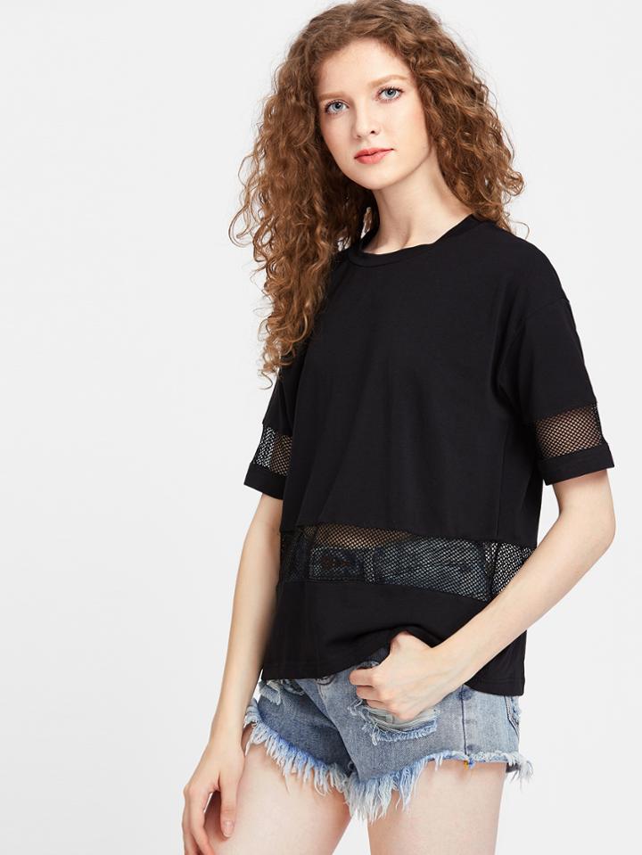 Shein Fishnet Insert Short Sleeve Tee