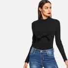Shein Knot Front Rib-knit Fitted Tee