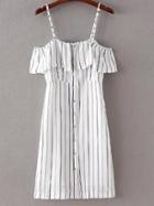 Shein Black White Stripe Buttons Front Spaghetti Strap Dress
