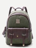 Shein Olive Green Corduroy And Pu Pocket Front Mini Backpack