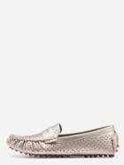 Shein Metallic Faux Leather Eyelet Loafers - Light Gold