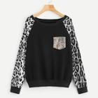 Shein Contrast Sequin Leopard Print Sweatshirt
