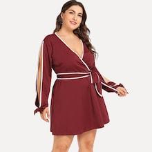 Shein Plus Contrast Binding Belted Wrap Dress